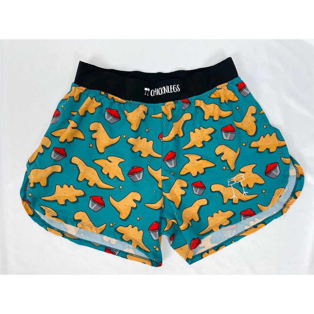 Chicknlegs Split Shorts Men Large Blue Dinosaur Nuggets Running Athletic T-Rex
